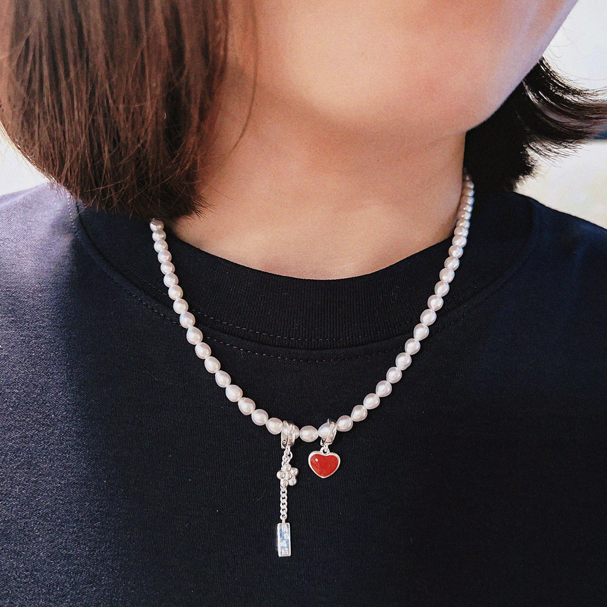 “莓烦恼”原创s925银珍珠项链万能扣吊坠简约小红心流苏挂坠单坠,淘宝优惠券,粉丝福利购,淘宝优惠卷