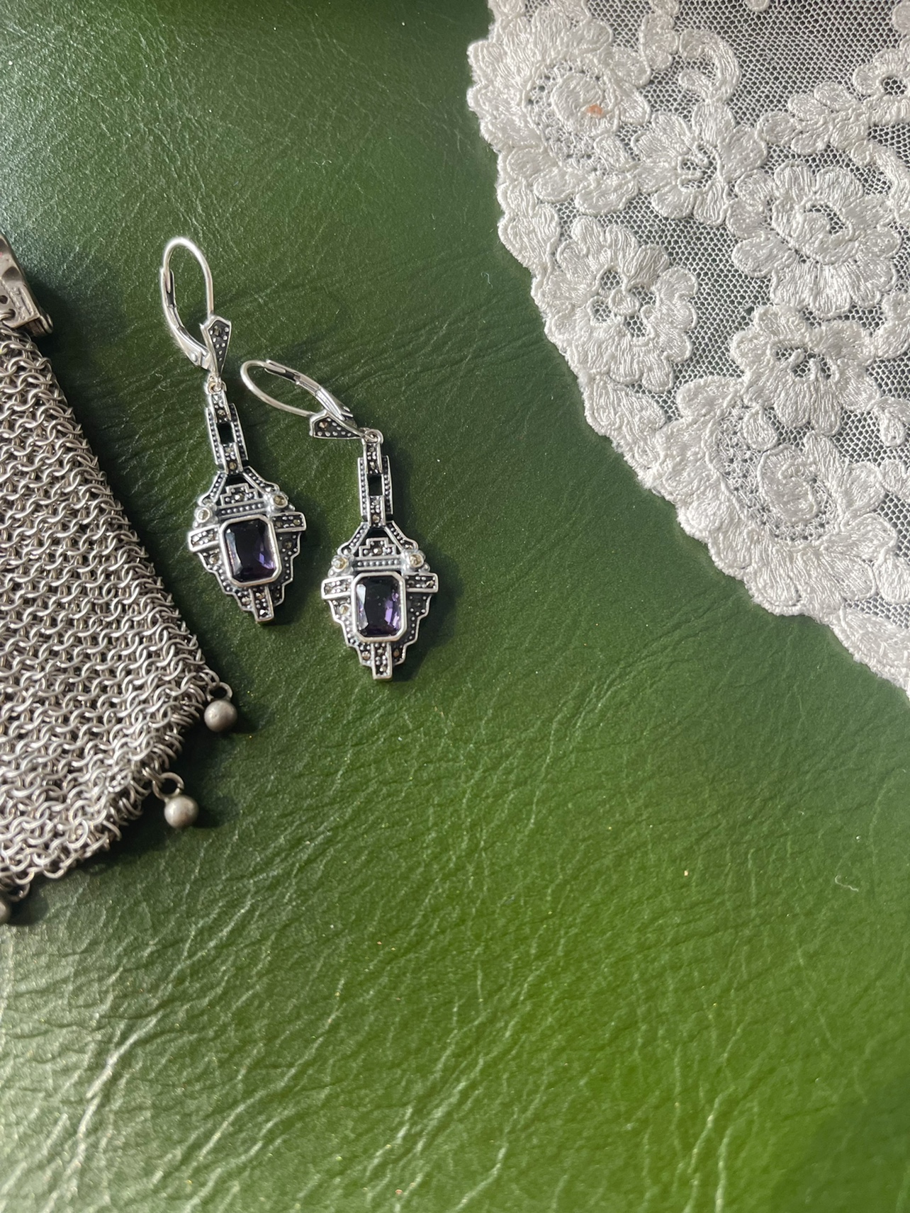 1920年代古董设计阿呆时期ArtDeco经典紫水晶银耳夹定制通体925银,淘宝优惠券,粉丝福利购,淘宝优惠卷