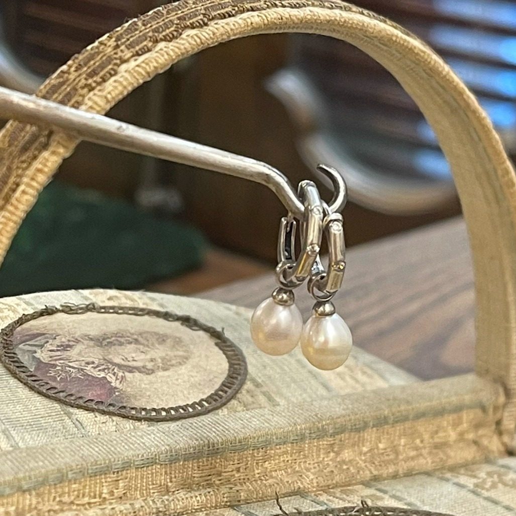 人手一对天然珍珠通体925银耳圈古董设计六边形珍珠耳扣复古耳环,淘宝优惠券,粉丝福利购,淘宝优惠卷