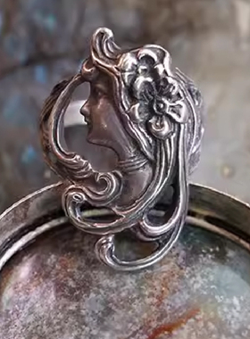 银戒指925925vintage美人面女