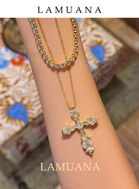 LAMUANA意式轻奢系列巴洛克十字架项链小众设计感网球颈链s925银