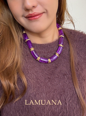 LAMUANA紫金竹节项链小众设计复古vintage风项颈链紫色串珠95888