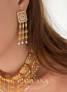 LAMUANA金色繁复美学系列小众高级感法式复古choker珍珠项链耳钉