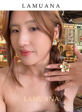 LAMUANA蓝花小精灵系列小众设计感金色复古花朵戒指食指戒礼物女