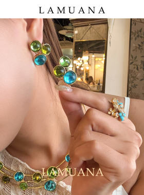 LAMUANA葡萄气水泡项链套装小众设计感复古choker金色锁骨链88828