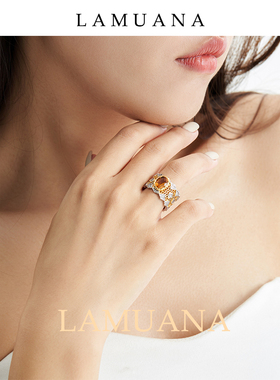 LAMUANA意大利蜂巢黄水晶戒指
