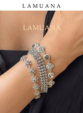 LAMUANA太空灰银色四叶草手链小众设计感彩色手环叠戴超闪82437