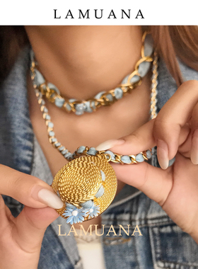 LAMUANA西部牛仔系列牛仔草帽项链颈链叠戴原创小众设计感复古