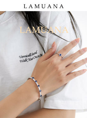 LAMUANA深海蓝宝排钻手镯轻奢宝石手链高级简约设计生日礼物59378
