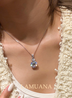 LAMUANA【轻奢莫桑系列】高火彩人工天然钻大克拉圆钻项链锁骨链