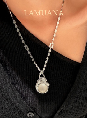 LAMUANA【轻奢彩宝】白水晶灵豹项链高级珠宝轻奢胸针颈链两戴