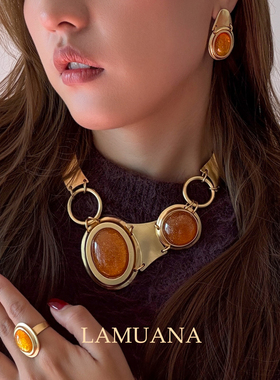 LAMUANA几何美学·橙系列小众ins风复古感夸张设计vintage风项链