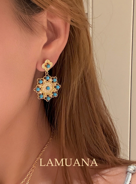 LAMUANA夏日绿松雪花系列复古奢华感蕾丝人工松石项链颈链耳钉