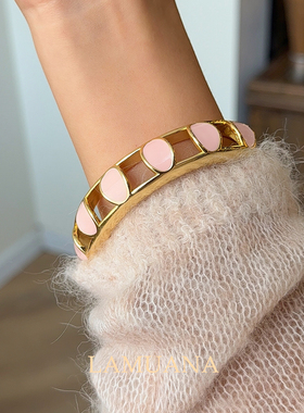 LAMUANA彩色琉璃夹心手镯原创设计复古金色多戴叠戴手环手链送礼