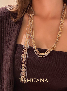LAMUANA黑钻流苏项链高级小众设计感线条多戴法颈链女礼物95796