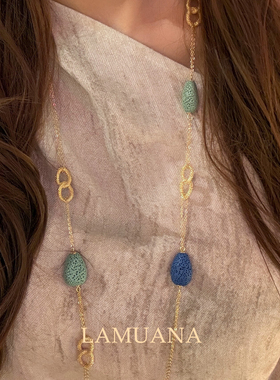LAMUANA莫兰迪火山岩系列小众设计感复古高级感天然石双层项链