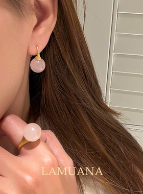 LAMUANA粉水晶拉丝小灯泡系列小众复古设计感天然水晶球戒指95826