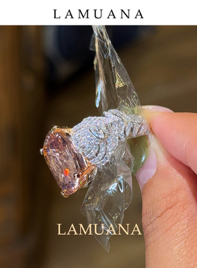 LAMUANA天使翅膀戒指人工摩根粉小众设计轻奢高级银戒S925食指戒