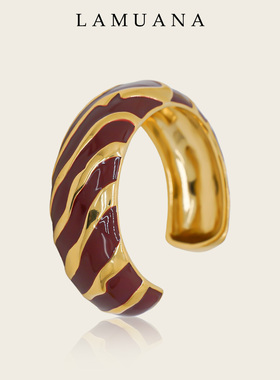 LAMUANA斑马纹复古手镯珐琅工艺小众设计高级女手环叠戴红色70649