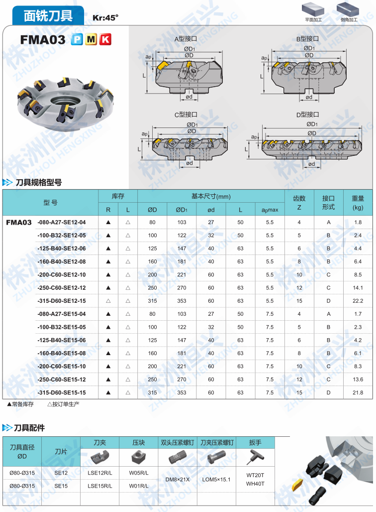 FMA03系列 SEKN15刀片 株洲钻石45度数控铣刀片 SEKN1504AFTN - 图1