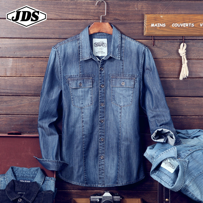 牛仔男日系修身长袖潮男士潮衬衫 角斗士服饰衬衫