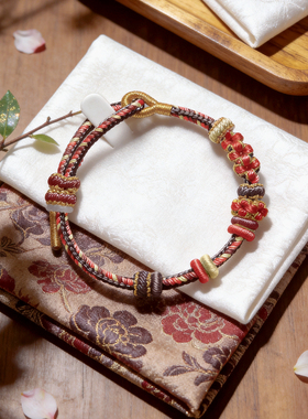 民族风手工红绳手链可穿转运珠