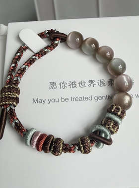 美拉德棕色手工编织双联结手绳