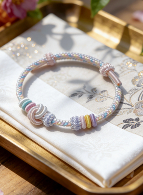 甜美手工编织酒窝结转运珠手链