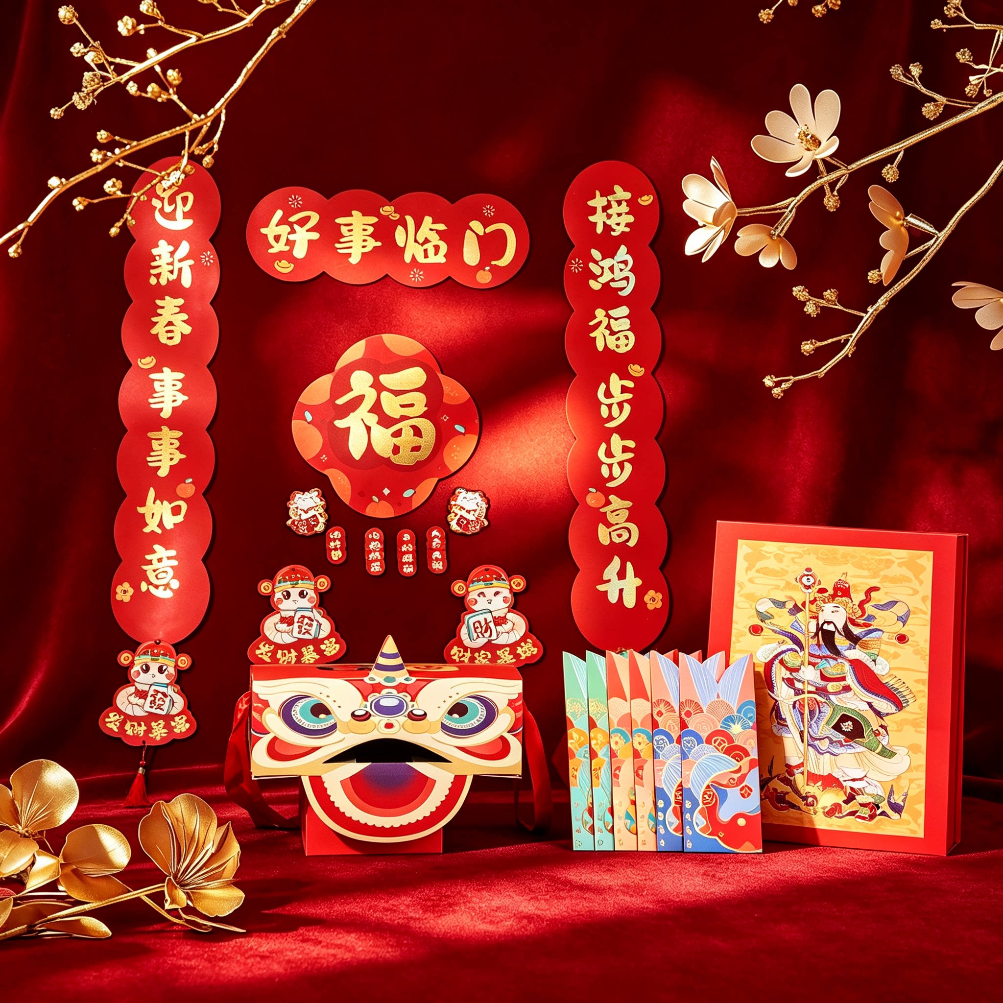 2027年羊年高档创意新年春联礼盒定制批发公司新款对联大礼包订制 羊年实拍商品图