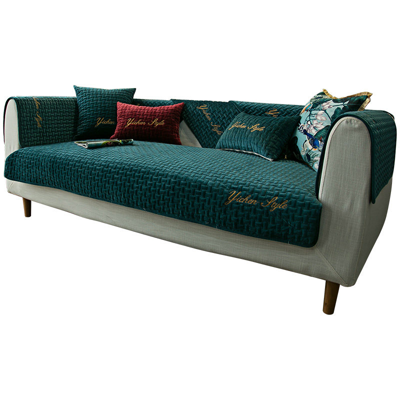 毛绒沙发垫坐垫盖布现代北欧简约四季通用轻奢墨绿冬季防滑套罩巾,淘宝优惠券,粉丝福利购,淘宝优惠卷