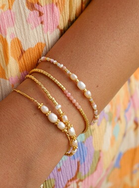 ins手工编织天然淡水珍珠手链巴洛克珍珠串珠戒指套装保色饰品女