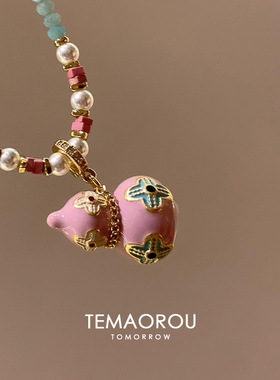 新中式滴油四叶草葫芦吊坠珍珠项链女复古感锁骨链颈链