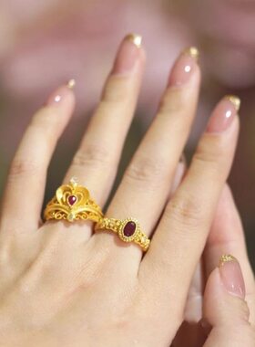 古法镂空爱心皇冠戒指女镶嵌锆石