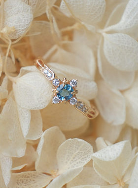 蓝色宝石活口戒指女日系清新镶嵌