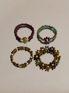 HUYA手作毕加索油画感串珠戒指复古小众设计百搭秋冬食指戒米珠