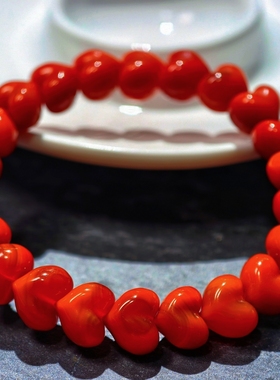 盖亚回声 天然川料南红手链11mm南红屁桃爱心手串定制款