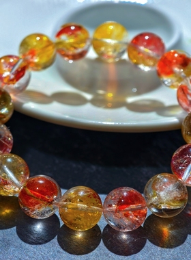 盖亚回声 天然7A级锦鲤胶花手链9mm锦鲤水晶手串 红胶花