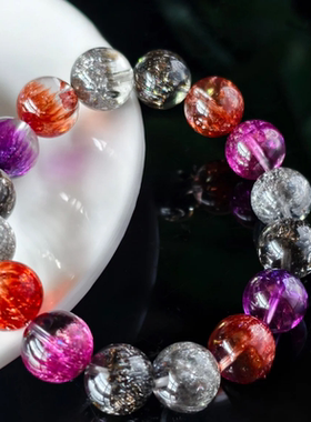 盖亚回声 天然超七烟花水晶手串 定制水晶手链散珠情侣水晶手链