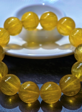 盖亚回声 天然7A+级拉丝黄萤石手链 15mm大颗粒黄色萤石水晶手串