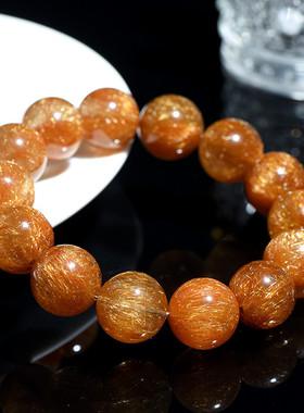 盖亚回声 天然7A级铜发晶圆珠手链 红铜发晶钛晶顺发猫眼发晶手串