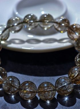 盖亚回声 天然收藏级魔鬼发银发晶手链13mm大颗粒硬发魔鬼发手串