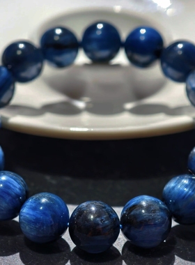 盖亚回声 天然7A级黑碧玺猫眼蓝晶石圆珠 猫眼蓝晶石手链手串
