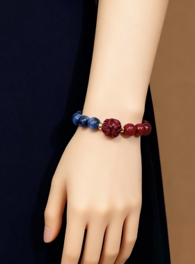 7A级天然老矿猫眼蓝晶石手链 定制97紫金砂砂马年生肖手串