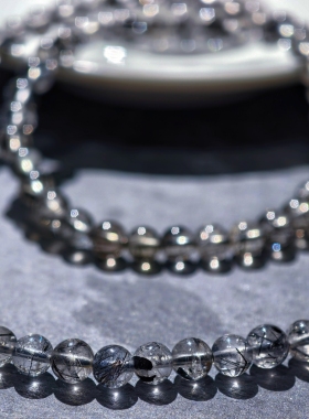 盖亚回声 天然7A级冰体黑发晶手链6mm多圈黑发晶水晶手串定制款