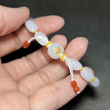 新疆和田玉白玉籽料大米珠子手串苏工精品男女款玉器手链手串富足