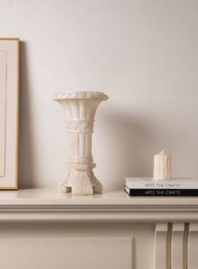 法式中古仿玉石浮雕花瓶插花花器欧式别墅高级艺术摆件乔迁礼品