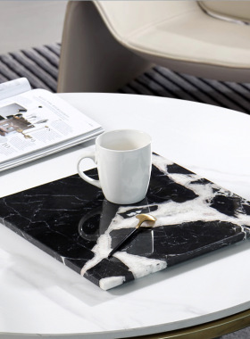 现代家居极简公司会客室茶几布置天然大理石托盘水具套装摆件