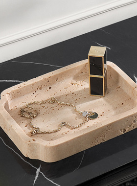 侘寂风天然洞石托盘卫生间洗漱台收纳托盘酒店样板房浴室简约托盘