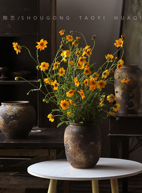 复古寂风会所室内花瓶民宿摆件酒店家居陶瓷花瓶侘禅意粗陶陶罐