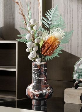 别墅酒店大平层高端软装空间休息区茶几桌面大理石花器花盆高级感